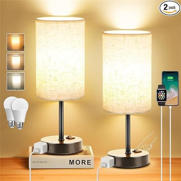 ZJOJO Table Lamp for Bedroom Set of 2, Bedside Small Lamps with 3 Way Dimmable - Picture 7 of 14